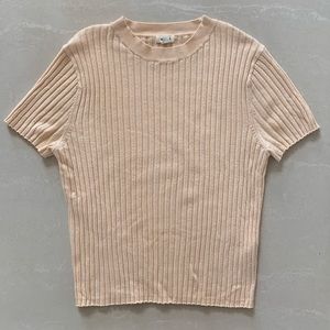 GARAGE Peach Lettuce Trim Ribbed Knit Tee | Size S